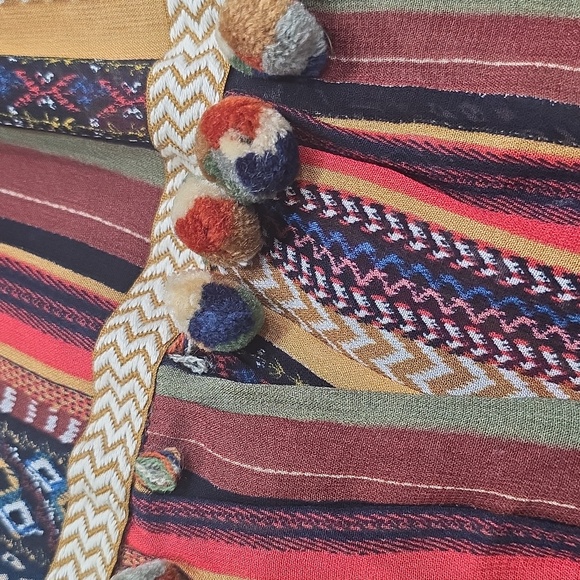 ZARA blogger Fab long rainbow stripe Pom Pom boho tiered maxi dress XS - Picture 11 of 15